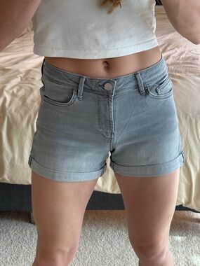 High-Rise Light Gray Denim Roll-Cuff Jean Shorts